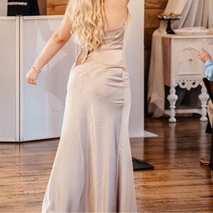 Elegant Satin Gown in Soft Beige